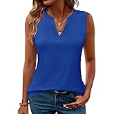 Romanstii Sleeveless Shirts for Women Casual Summer V Neck Tank Tops Dressy Blouses Tunic