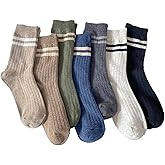 TeenFighter 7 Pair Pack Men's Retro Double Bar Cotton Socks - Vintage Design Crew Socks with Breathable Soft Fabric for Casual & Athletic Wear