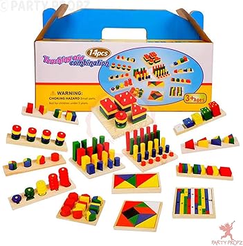 Party Propz 14 Pcs Montessori Wooden Pre School Teaching Aid Combination Educational Toys for Children Kids Preschool Model Building Kits