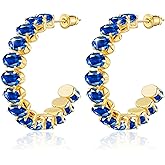 Linawe Hypoallergenic Stainless Steel Chunky Hoop Earrings for Women, Gold/Silver Tones, Birthstone Rhinestone Imitation Diamond Crystal Cubic Zirconia Large Half Hoop Earrings