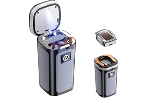 YESCOO Car Ashtray, Portable Ashtray with Solar and USB Dual Charging Lighter, Smokeless Ashtray Indoor with Lid and Led Light, Mini Car Trash Can for Car, Home, Office