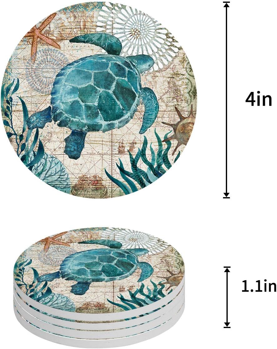 coastal collection outdoor living sea turtle melamine dinnerware on Amazon Com Chic D Absorbent Drink Coasters Sea Turtle Funny Stone Ceramic Coasters Set With Cork Back Base Backing For Kinds Of Mugs And Cups Set Of 4 Piece Ocean Animal Watercolor Coasters