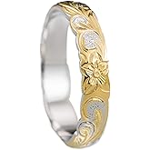 Aloha Jewelry Co. 925 Sterling Silver 4mm Hawaiian Princess Plumeria Flower Scroll Ring Stackable Wedding Engagement Band, Nickel Free Hypoallergenic for Sensitive Skin, Gift Box Included