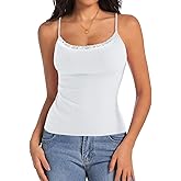 Womens Lace Camisole Tank Tops Y2K Square Neck Adjustable Spaghetti Strap Cami Sexy Sleeveless Shirt