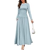 ZESICA Women's Long Sleeve Fall Maxi Dress 2026 Crewneck Knit Casual Slim Swing Pleated Dresses with Pockets