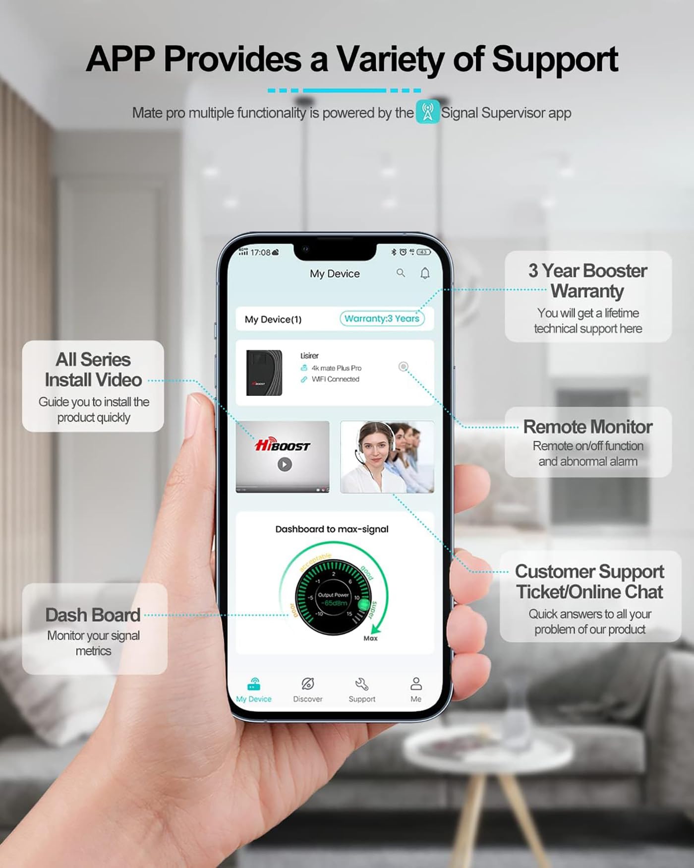 Cell Phone Signal Booster, 4G LTE 5G Cell Phone Booster with LCD Touch Screen Cover 4,500 Sq Ft for Home Office All U.S. Carriers Verizon, AT&T, T-Mobile 65dB High Gain Support All Band | FCC Approved