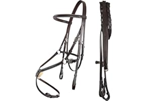 Exion Figure 8 Horse Bridle with Leather Laced Reins | English Jumping Bridle with Figure 8 Noseband | Black, Brown Equestria
