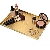 Gold Stainless Steel Serving Tray - 12x8 InchRectangular Storage Organizer for Tea, Coffee, Cosmetics, Jewelry, Use in Vanity, Kitchen, Bathroom, Hotel Decor