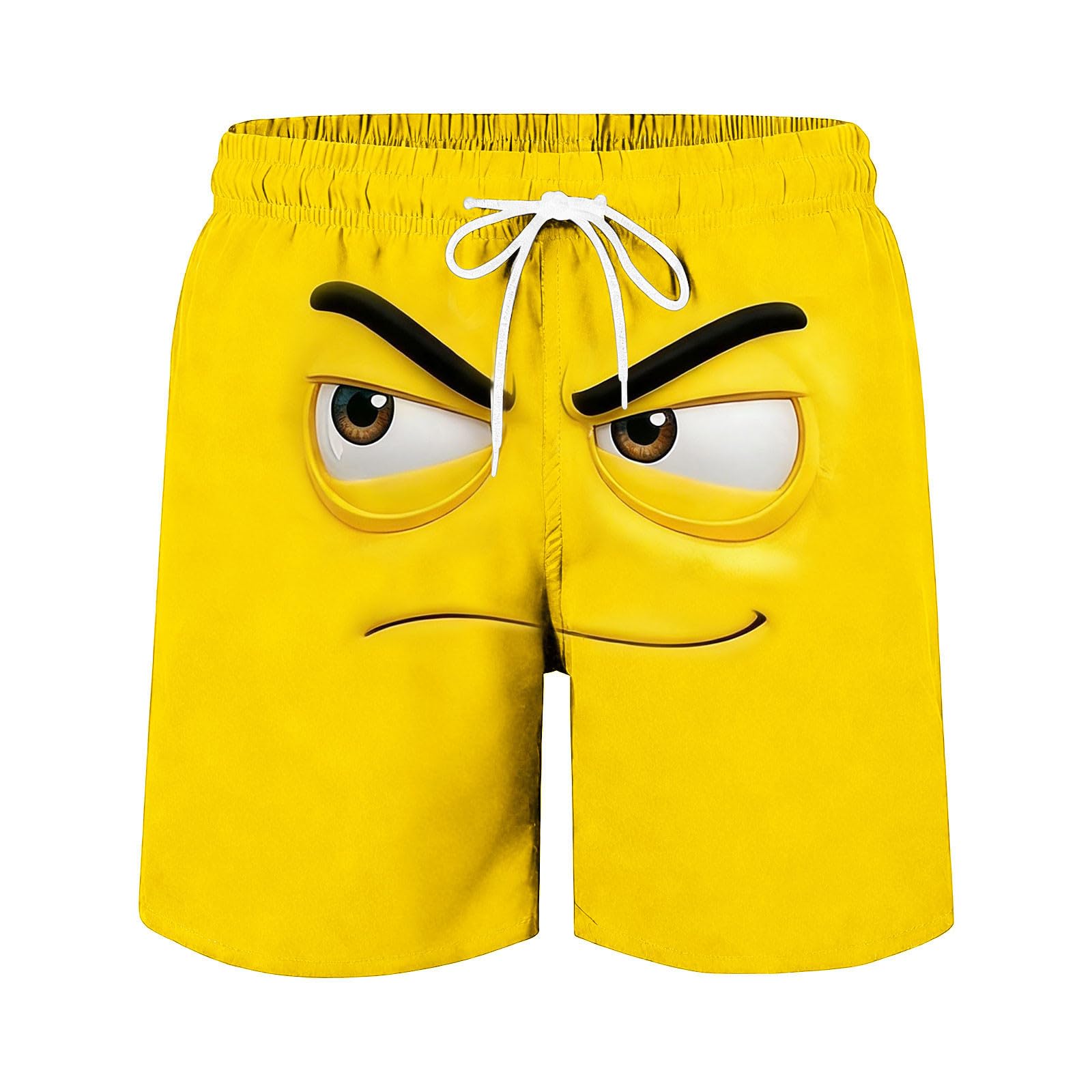 Mens Swim Trunks Funny Face Summer Beach Board Shorts Drawstring Elastic Waist Running Shorts Cute Casual Swimwear