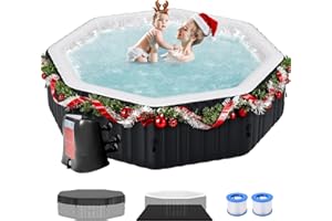 GLONERLE 4-6 Person Inflatable Hot Tub, Large Polygon Portable Blow Up Hot Tub, 77” X 25”Leak-Proof PVC Outdoor Spa with 130 Air Jets, Insulated Cover