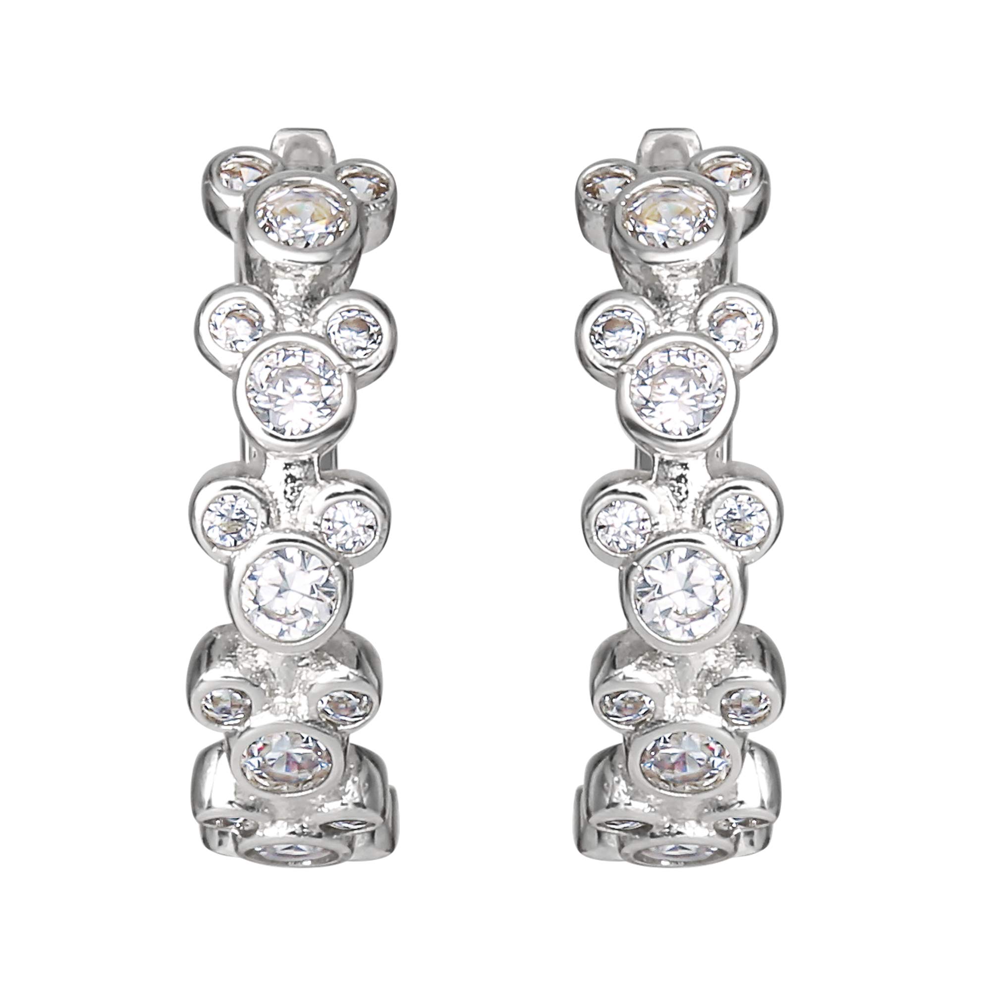 Mickey Mouse Endless Hoop Earrings for Women Official License, Silver or Yellow Gold Flash-Plated Cubic Zirconia Disney Hoops