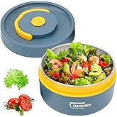 Tissting Insulated Lunch Container 420ml 304 Stainless Steel Round Stackable Thermal Bento Box with Handle, Portable Microwaveable Hot Food Jar for School Office(Insulated Deep Sea Blue)