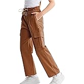 Rolanko Girls Corduroy Cargo Pants Wide Leg Cargo Trousers Streetwear Kids Pants Joggers with Pockets 9-17Y