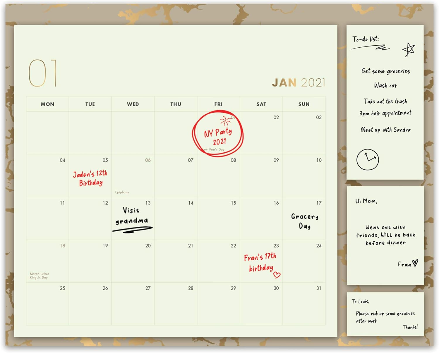 2021 Gold Wall Calendar, 12 Month – Magnetic Monthly Planner for Refrigerator with 3 Sizes of Sticky Notes - Thick Paper for Planning, Family and Home – November 2020 to December 2021, 12 x 16’