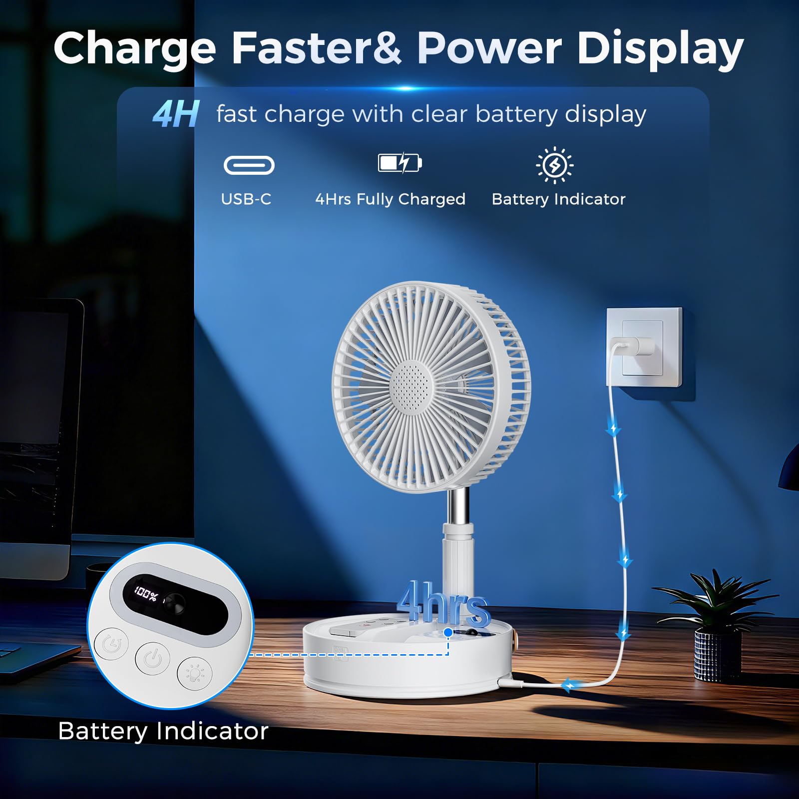 Marchpower Ventilator leise Standventilator mit Fernbedienung Timer 4 Geschwindigkeitsstufen Automatische Oszillation Ventilator höhenverstellbar bis 102cm für Schreibtisch Arbeitsplatz Schlafzimmer 4