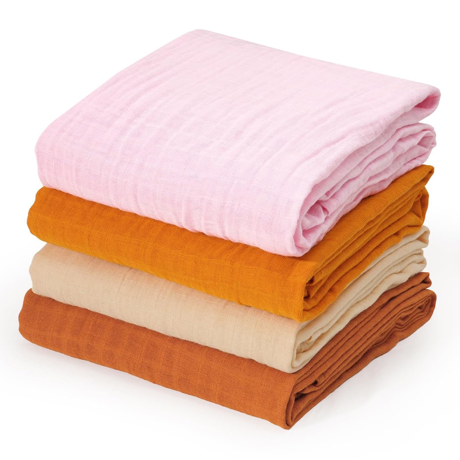 Photo 1 of david's kids 4 Pack Baby Muslin Swaddle Blankets 47" x 47", 100% Cotton Swaddling Blankets Wrap for Boys Girls, Ultra Soft Breathable Receiving Blanket, New Born Essentials, Brown&Pink&Ginger&Beige