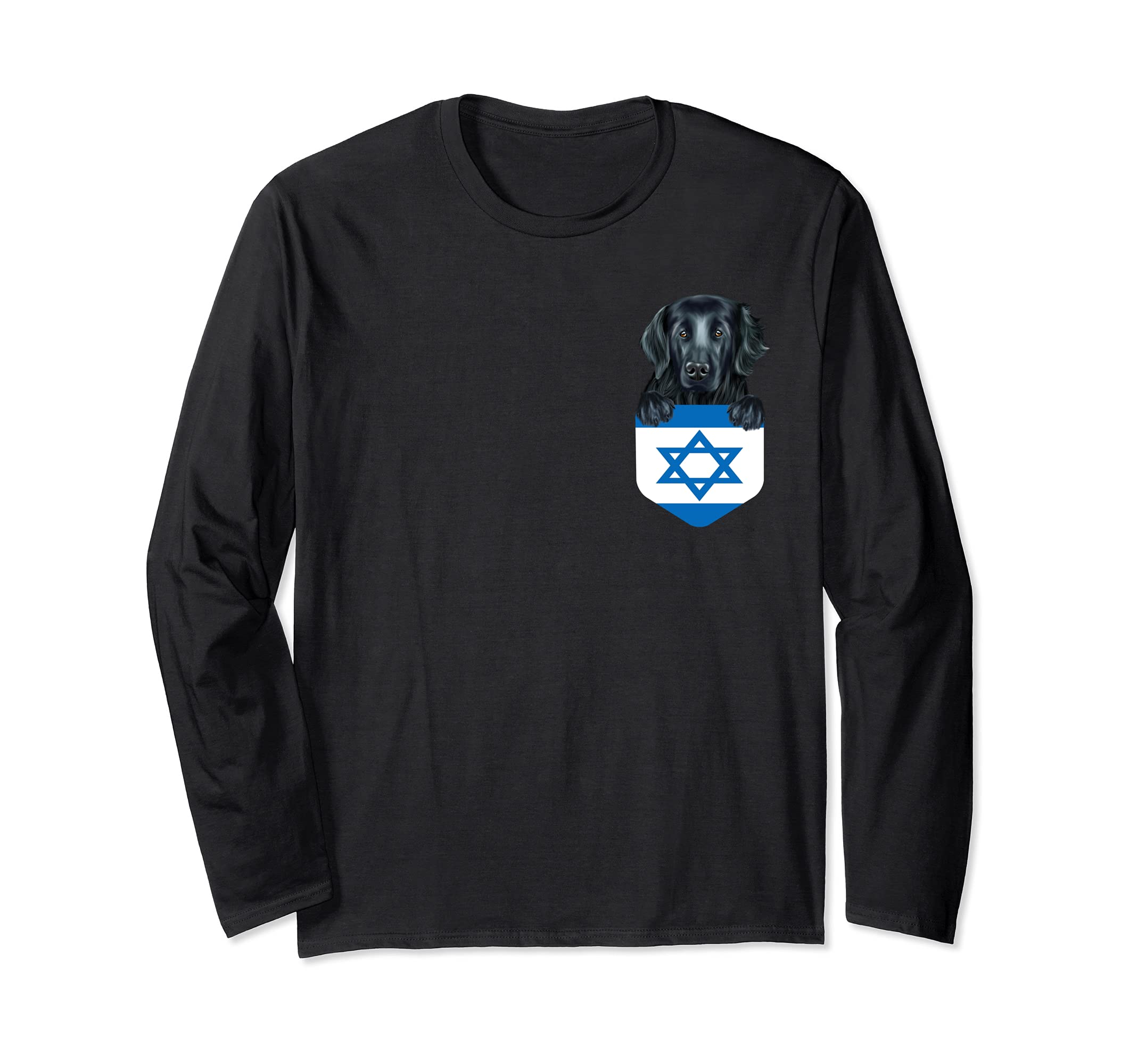 Israel Flag Flat-Coated Retriever Dog In Pocket Long Sleeve T-Shirt