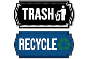 FRIDAYVIBEZ Recycle and Trash Magnets for Kitchen Cans and Recycling Bins, Dual Trash and Recycle Magnet for Garbage Can Logo Symbol, 2 Magnetic Sticker Adhesives, 6.5x3 Inch Design Home Outdoor Waste (Blue)