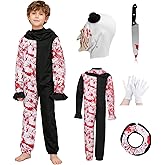 Xinxiaomeng Kids Art Clown Costume with Mask Scary Terrifying Costume Horror Killer Uniform Halloween Outfit Cosplay Props