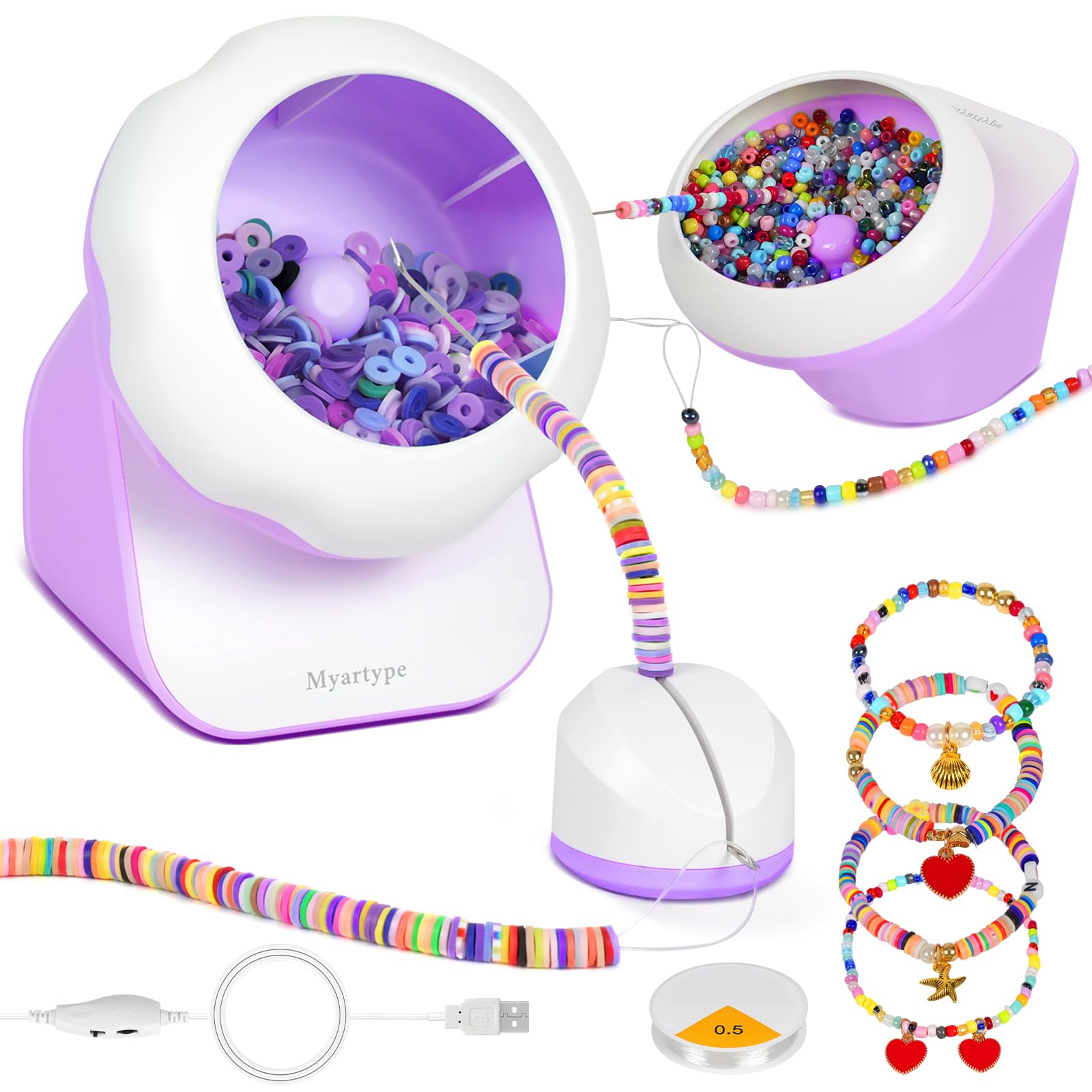 Photo 1 of Clay Bead Spinner and Seed Bead Spinner, Electric Bead Spinner for Jewelry Making, Bracelet Spinner and Necklace Making Machine with Bead Needles and Thread (Purple), (Beads Not Included)