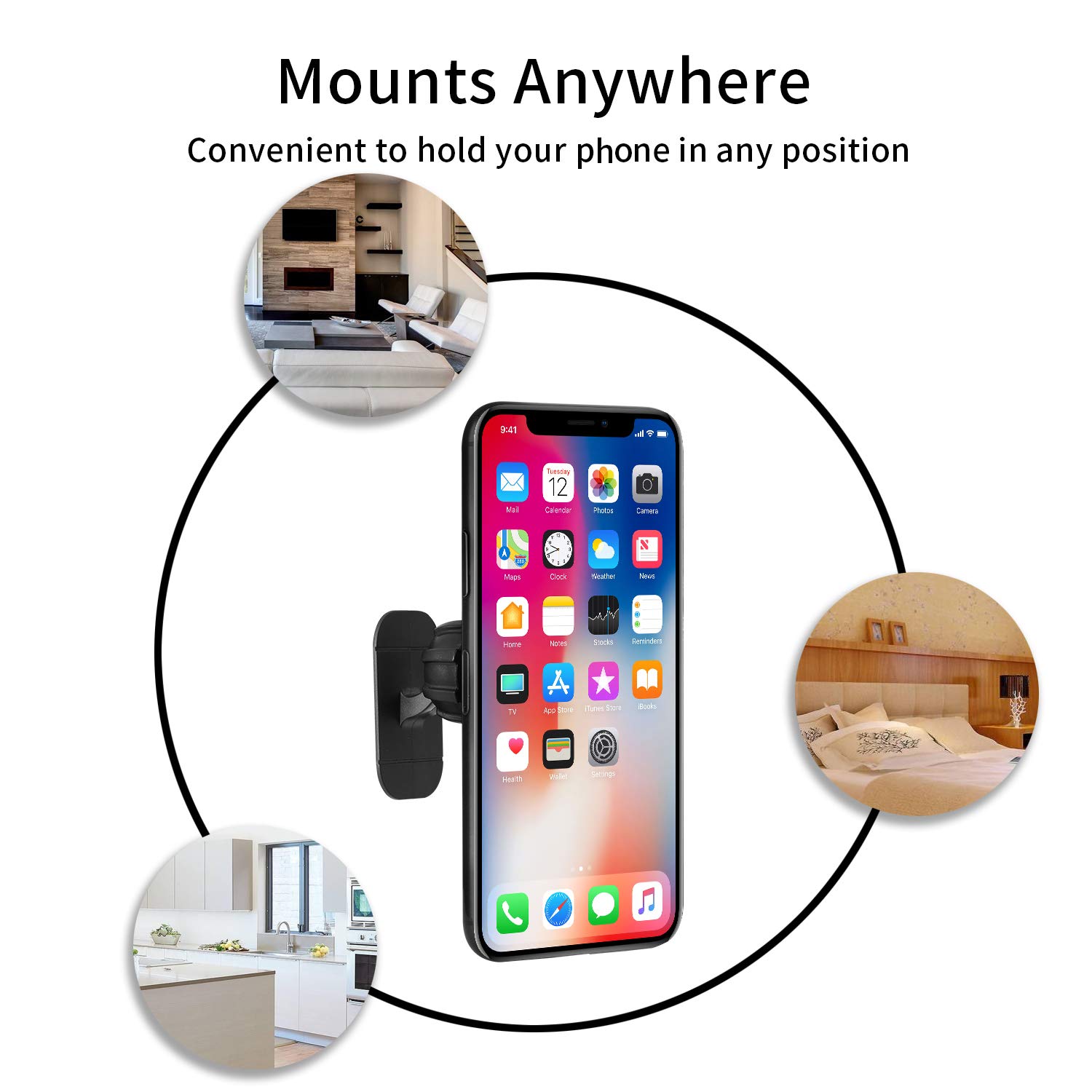 Universal Air Vent Car Mount and Dashboard Sticker Holder 360° Rotation Clip Car Mount Phone Holder with Adjustable Switch Lock for Smartphones GPS Navigation (2 pack, Black)