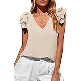PRETTYGARDEN Blouses for Women Dressy Casual Summer Going Out Tops 2026 Spring Business Work V Neck Ruffle Cap Sleeve Shirts