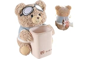 2-in-1 Car Tissue Holder | 25x22x28cm Cute Plush Bear Tissue Box Holder & Trash Can with Waterproof Liner | Facial Tissues Di