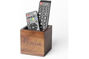 LBEMEY Acacia Wood Remote Control Holder Caddy, TV Organizer for Table, Vintage Farmhouse Desk Caddy (Brown-for 2 or 3 Remote