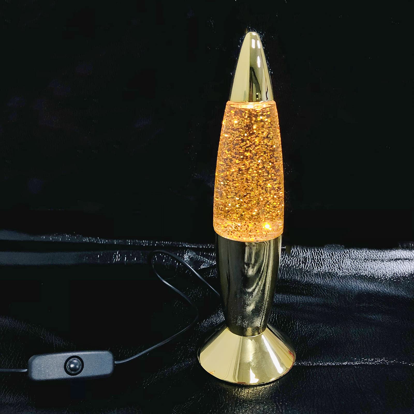 Riaxuebiy 7.28 inch Mini Classic LED Glitter Lava Lamp USB Rocket Sparkling Lamp Gold Color Night Light Bedroom Christmas Decor (Gold)