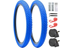 SIMEIQI Color Tires 24"x1.95" 26"x1.95" 2 Pack 24/26 Bike Tires and Tubes Blue or Red with AV 32mm Valves Bicycle Tires MBT B