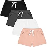 Resinta 4 Pack Baby and Toddler Girls' Cotton Shorts Knit Shorts Solid Bike Short with Pocket and Drawstring