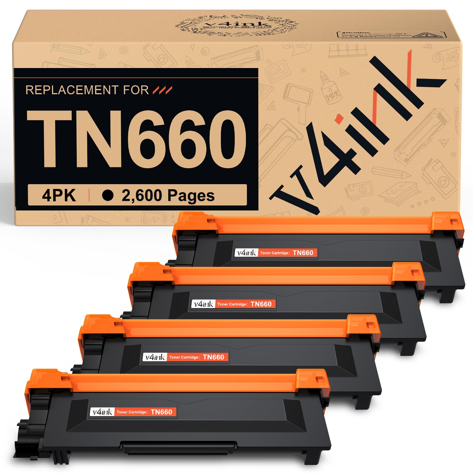 Photo 1 of v4ink TN660 Toner Compatible Replacement for Brother TN660 TN630 TN-630 TN-660 Toner Cartridge Black for Brother Printer hl-l2300d hl-l2320d hl-l2380dw dcp-l2540dw mfcl2700dw mfc-l2700dw mfc-l2740dw