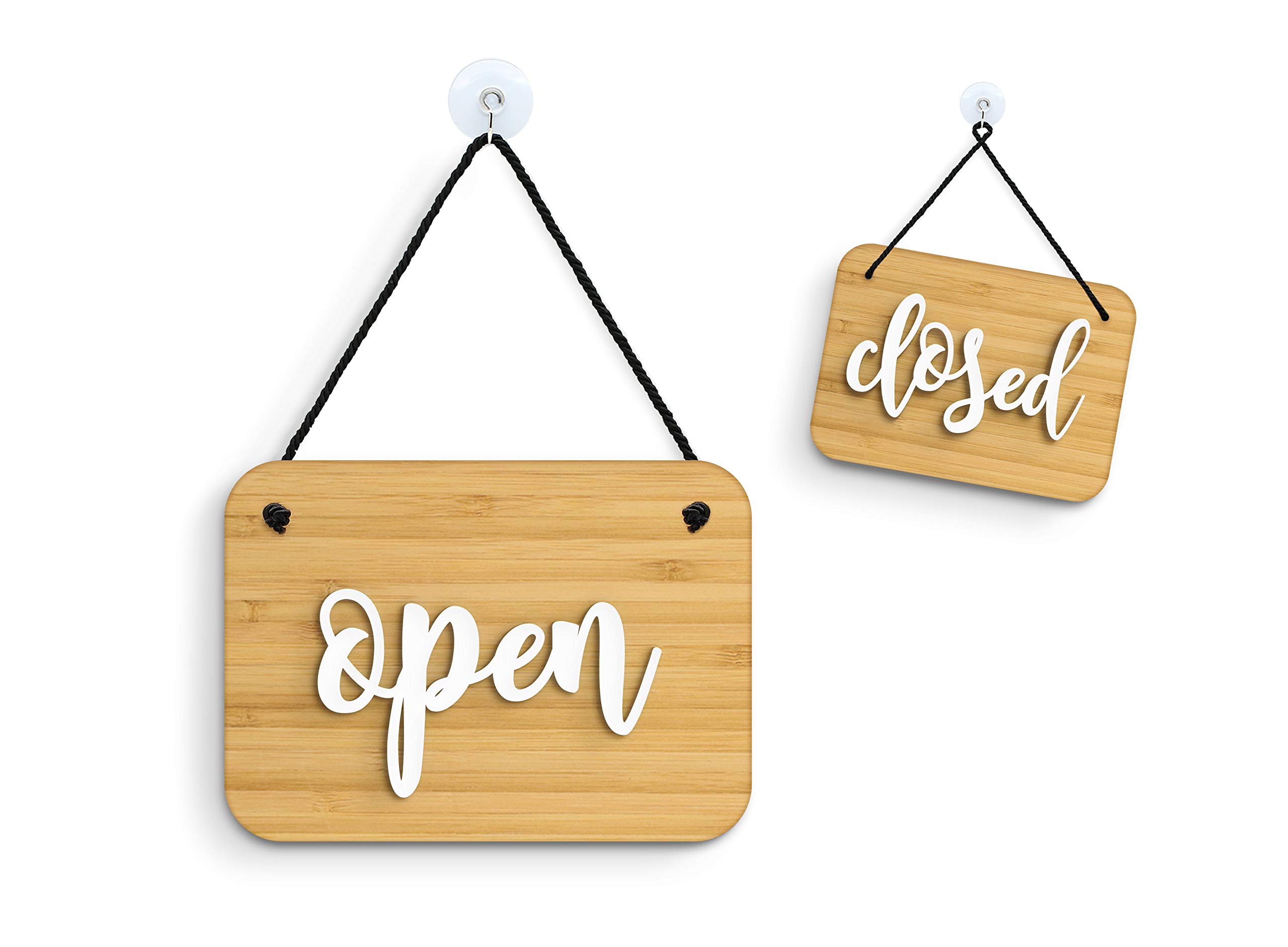3DP Signs - Bamboo Brush Open/Closed Door Sign OC04 - Open/Closed English Double Sided Hanging Door Plate - Reversible Open Closed Business Shop Window Sign for Pubs Restaurants