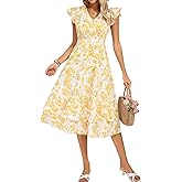 Kate Kasin Womens Dresses Summer Short Sleeve Ruffle Floral V Neck Flowy Aline Casual Tiered Wedding Guest Midi Sundress