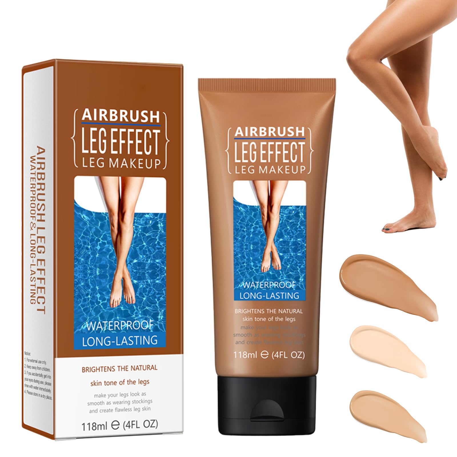 Leg Makeup Waterproof No Transfer, Make Up to Cover Veins, Body Scar Tattoo Cover Up, Light, Easy Application, Concealer Full Coverage (#3 Brown Color, 4 FL OZ)