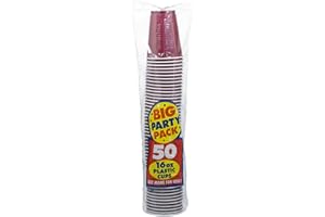 Amscan Premium Berry Red Plastic Cups (18 oz) 50 Count - Stackable, Heavy-Duty & Eco-Friendly Party Drinkware, Vibrant Color & Ultimate Durability