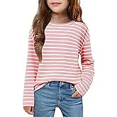 Arshiner Girls Striped Long Sleeve Shirts Drop Shoulder Casual Fashionable Crewneck Blouse Tee Tops