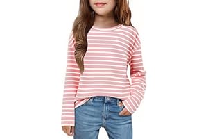 Arshiner Girls Striped Long Sleeve Shirts Drop Shoulder Casual Fashionable Crewneck Blouse Tee Tops