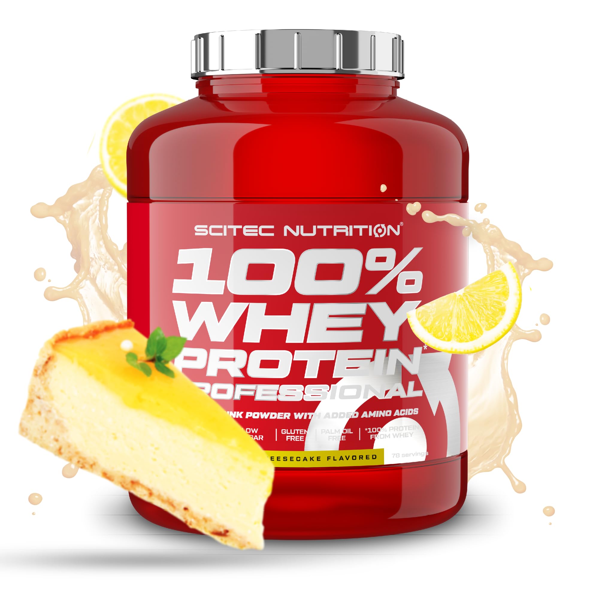 Scitec Nutrition 100% Whey Protein Professional โ Enhanced with Extra Amino Acids & Digestive Enzymes โ Gluten-Free โ Palm Oil Free, 2.35 kg, Lemon Cheesecake โ image 1