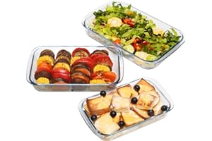NUTRIUPS Glass Baking Dish Set for Oven Glass Pan for Cooking Rectangular Bakeware Set Glass Casserole Dish Set Nesting for Saving Space (Set of 3 (1L+1.5L+2L))
