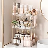 Weidace Bathroom Counter Organizer for Vanity, Makeup Organizer Countertop with Holder, Large Capacity Storage Rack, Perfect Large Skincare, Hair Care, Perfume, Easy to Install (Clear, 3Tiers)