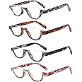 4 Pairs of Colorful Fashion Half Moon Frame Reading Glasses Spring Hinge Male and Female Readers
