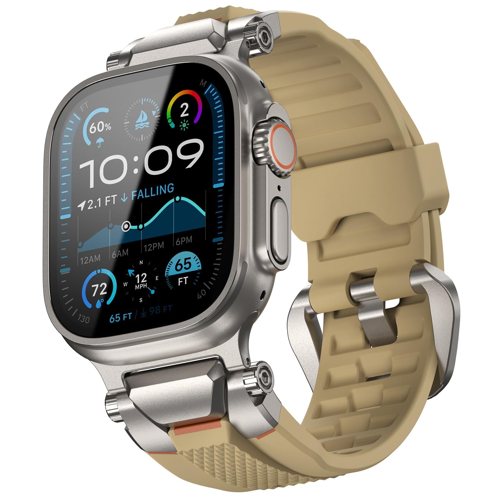 ULTIMAL Sport Band for Apple Watch 49mm/46mm/45mm/44mm, Soft TPU Strap with Stainless Steel Buckle & Connectors, Sweat-Resistant, Easy to Clean, Fits 155-225mm Wrist, for Apple watch Ultra 3/2/1, SE 3/2/1, Series 11/10/9/8/7/6/5/4 (Beige)