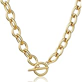 CHESKY 14K Gold Plated Chunky Necklace for Women, Trendy Paperclip Chain Necklace Thick Cross Heart Pendant Necklace Layered Herringbone Cuban Link Chain Toggle Necklaces Non Tarnish Jewelry