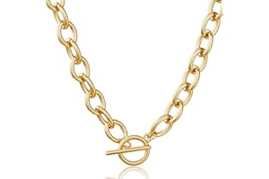 CHESKY 14K Gold Plated Chunky Necklace for Women, Trendy Paperclip Chain Necklace Thick Cross Heart Pendant Necklace Layered Herringbone Cuban Link Chain Toggle Necklaces Non Tarnish Jewelry