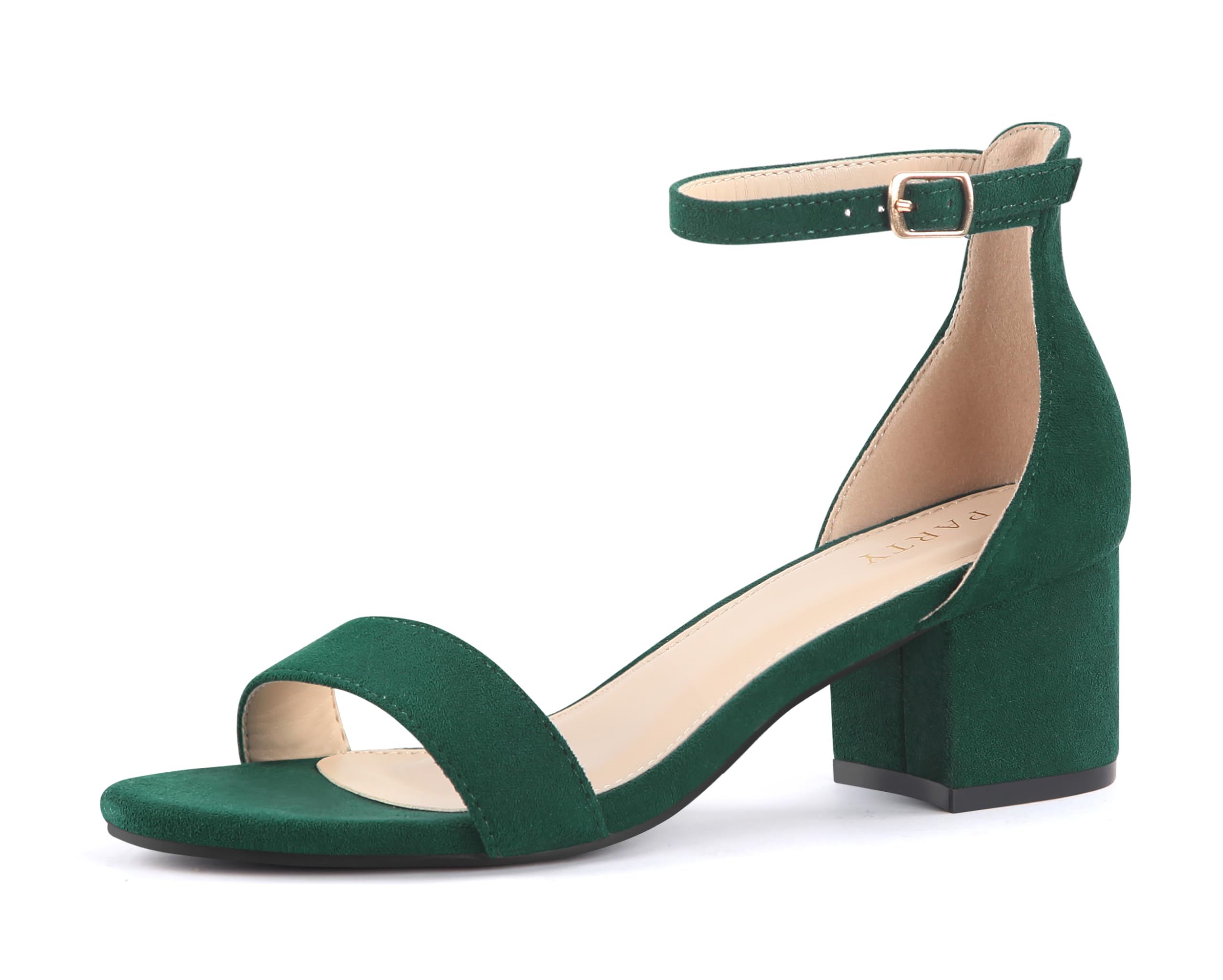 Photo 1 of PARTY Women's Open Toe Ankle Strap Low Block Chunky Heels Sandals, Emerald Green, 9