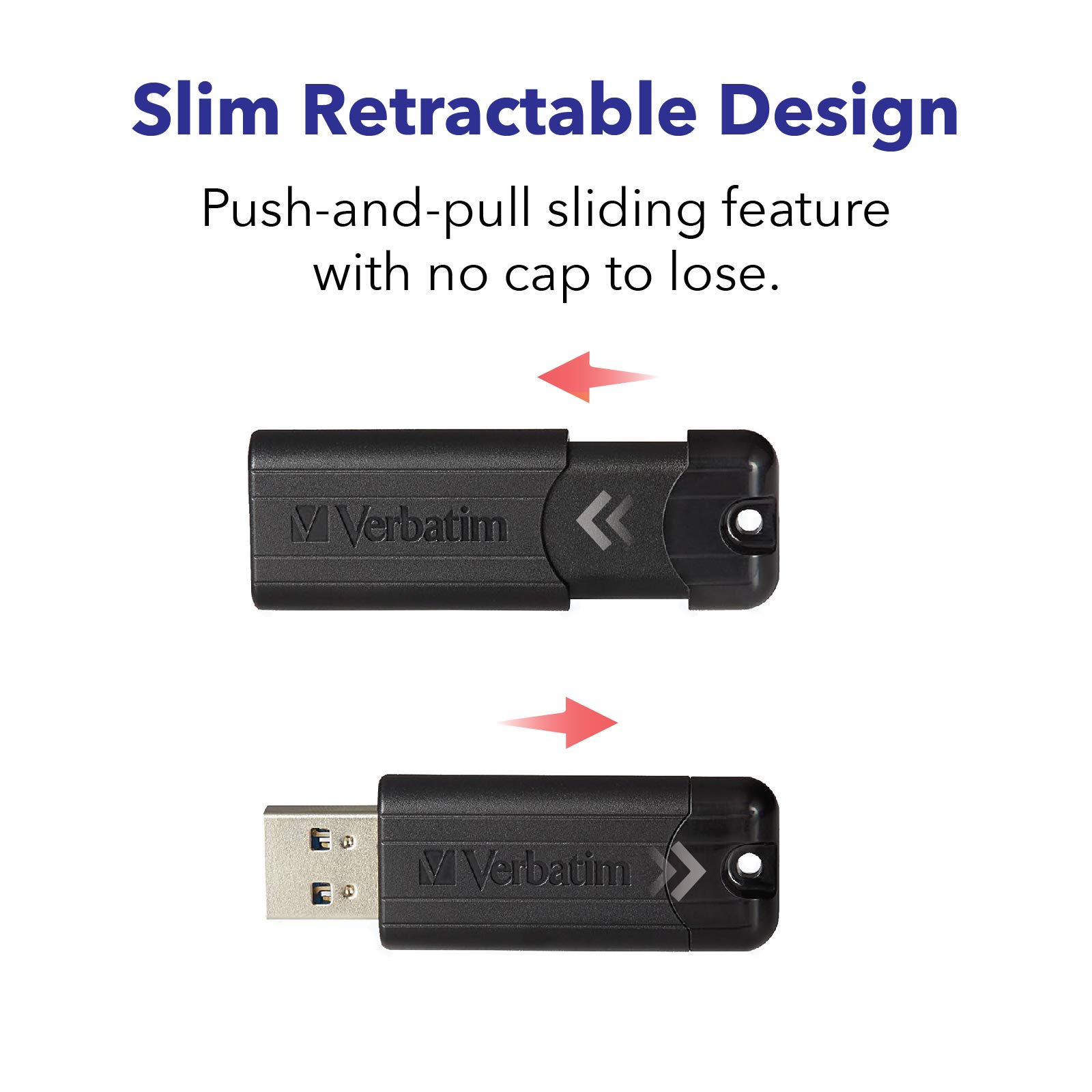 Verbatim 32GB Pinstripe USB 3.2 Gen 1 Flash Drive Retractable Thumb Drive - 10 Pack Black