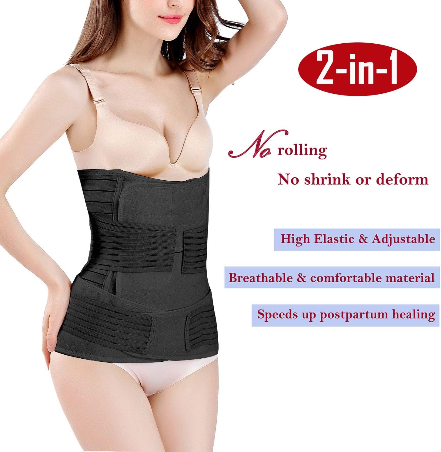 2 in 1 Postpartum Support Recovery Belly Wrap Waist/Pelvis Belt Body Shaper Postnatal Shapewear,One Size: Health & Personal Care
