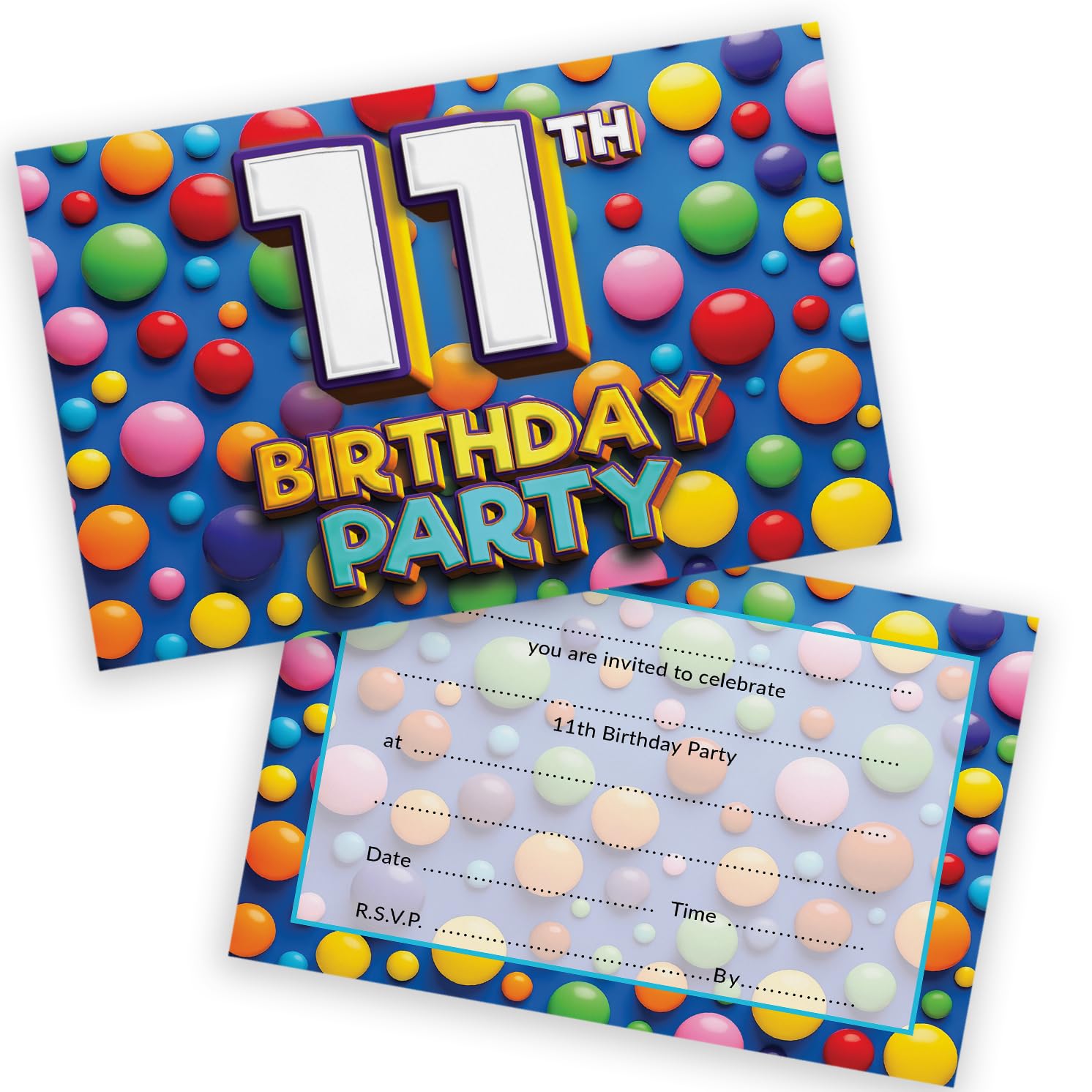 11th Birthday Party Invitations Kids - Candy Sweets Chocolate 20 Pack - Childrens Birthday Invitations for Boys/Girls A6 Bday Party Invites Invitation Cards with Folding Envelopes