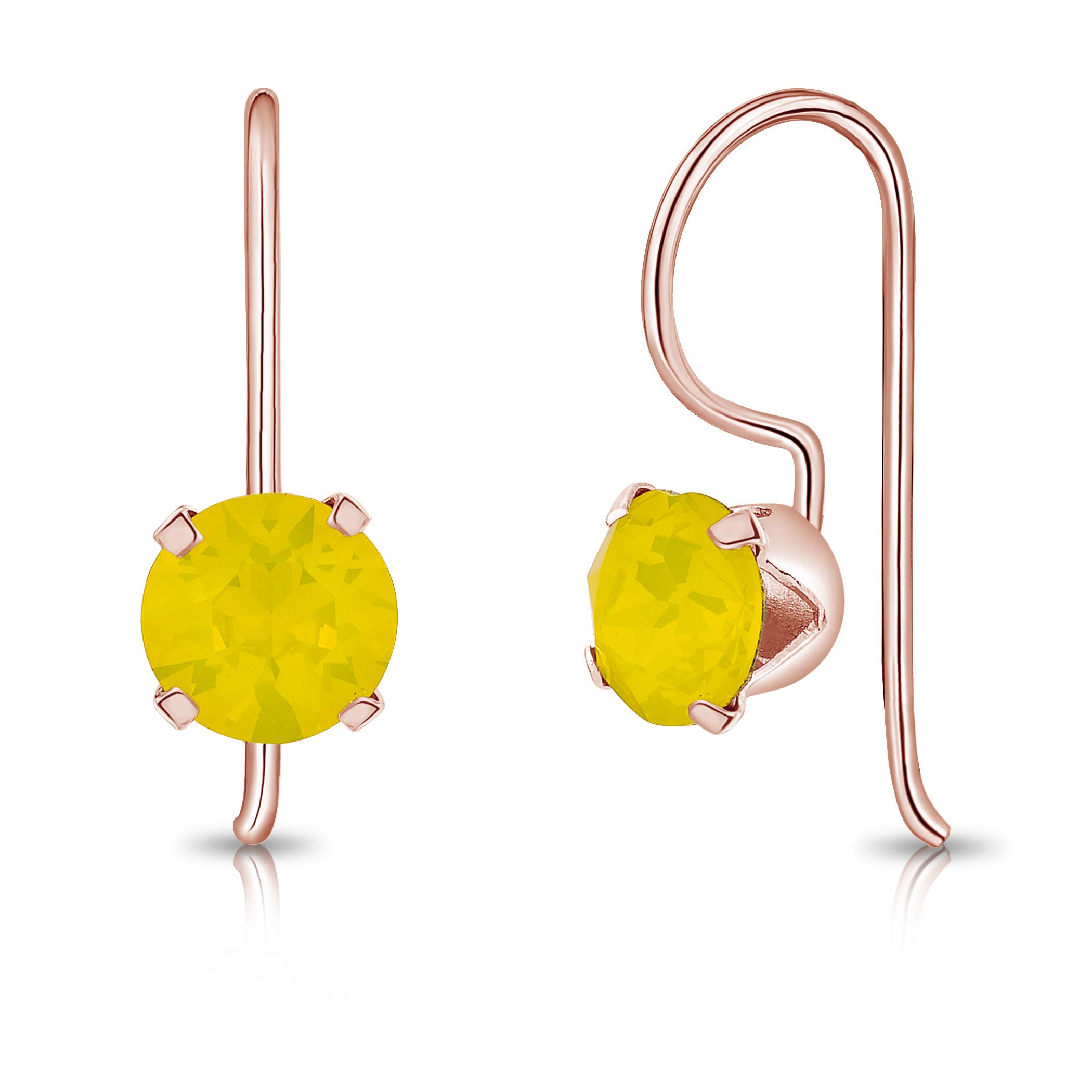 Opal Earrings Studs - 925 Sterling Silver Stud Earrings Rose Gold Plated 18K with Round Crystals 6 mm - Classic Elegant Hypoallergenic Studs for Women